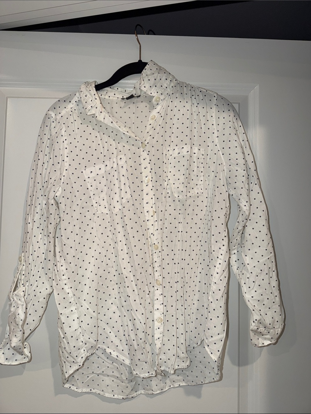 Ann Taylor White Button-Down Shirt with Black Dots